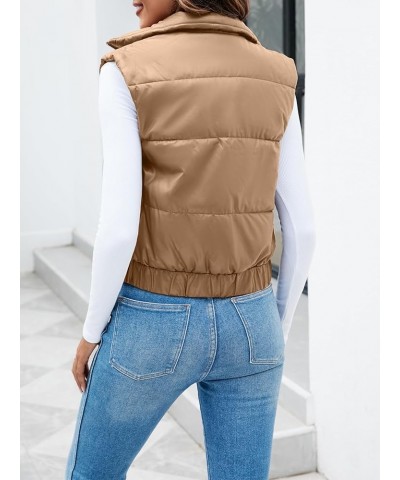 Womens Faux Leather Puffer Vest High Stand Collar Zip Up Sleeveless Winter Cropped Jacket Gilet Khaki $17.84 Vests