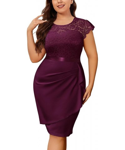 Women's Plus Size Elegant Floral Lace Scoop Neck Cap Sleeve Cocktail Party Dress Burgundy $20.91 Dresses