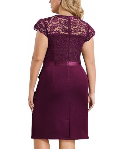 Women's Plus Size Elegant Floral Lace Scoop Neck Cap Sleeve Cocktail Party Dress Burgundy $20.91 Dresses