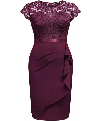 Women's Plus Size Elegant Floral Lace Scoop Neck Cap Sleeve Cocktail Party Dress Burgundy $20.91 Dresses