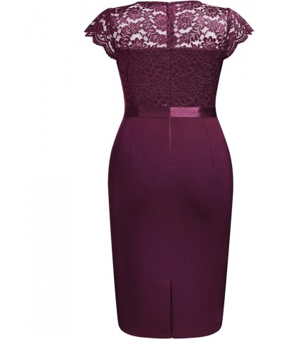 Women's Plus Size Elegant Floral Lace Scoop Neck Cap Sleeve Cocktail Party Dress Burgundy $20.91 Dresses