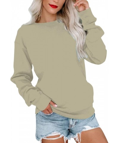 Women Sweatshirt Crew Neck sweaters Long Sleeve hoodies Block/Solid Casual Pullover Cute Lightweight Loose Tops 04-beige $7.0...