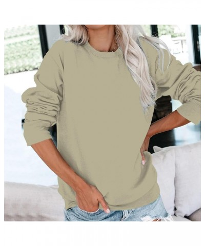 Women Sweatshirt Crew Neck sweaters Long Sleeve hoodies Block/Solid Casual Pullover Cute Lightweight Loose Tops 04-beige $7.0...