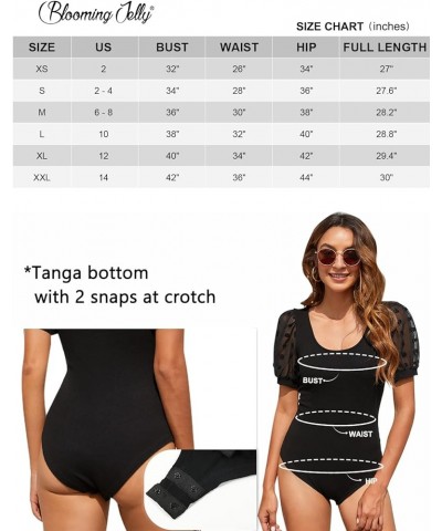 Women's Puff Sleeve Black Bodysuit Short Sleeve Body suit Scoop Neck Slim Fit Basic Jumpsuit Black Long Sleeve $9.50 Bodysuits