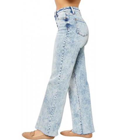 Women's High-Rise Mineral Wash Raw Hem Wide Leg Jeans Light Blue $32.80 Jeans