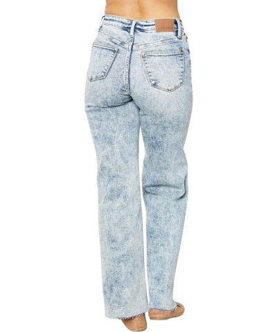 Women's High-Rise Mineral Wash Raw Hem Wide Leg Jeans Light Blue $32.80 Jeans