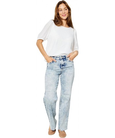 Women's High-Rise Mineral Wash Raw Hem Wide Leg Jeans Light Blue $32.80 Jeans