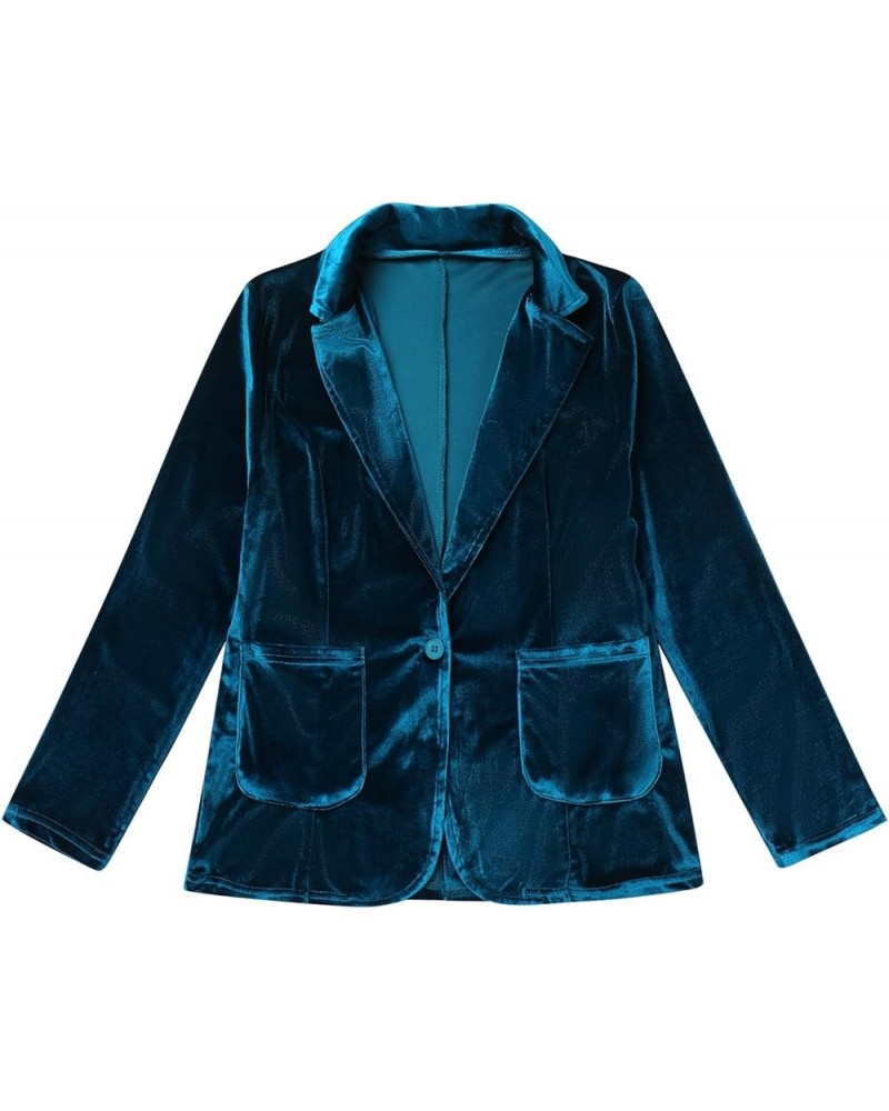 Velvet Blazer for Women 1 Button Long Sleeve Blazer Jacket Office Ladies Suit Wedding Funeral Tuxedo Jacket Peacock Blue $10....