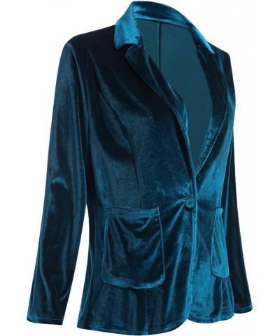 Velvet Blazer for Women 1 Button Long Sleeve Blazer Jacket Office Ladies Suit Wedding Funeral Tuxedo Jacket Peacock Blue $10....