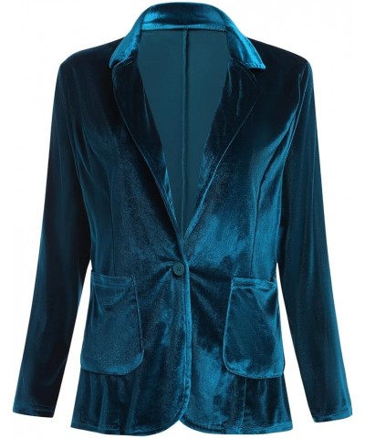 Velvet Blazer for Women 1 Button Long Sleeve Blazer Jacket Office Ladies Suit Wedding Funeral Tuxedo Jacket Peacock Blue $10....