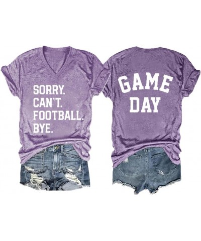 Sorry Can't Football Bye Shirt Game Day Tshirts Funny Football Lover Gift Casual V Neck Tee Purple $10.31 T-Shirts