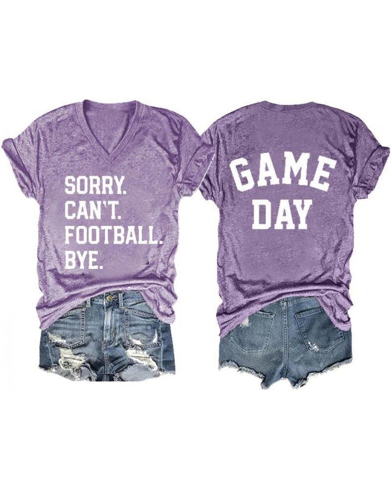 Sorry Can't Football Bye Shirt Game Day Tshirts Funny Football Lover Gift Casual V Neck Tee Purple $10.31 T-Shirts