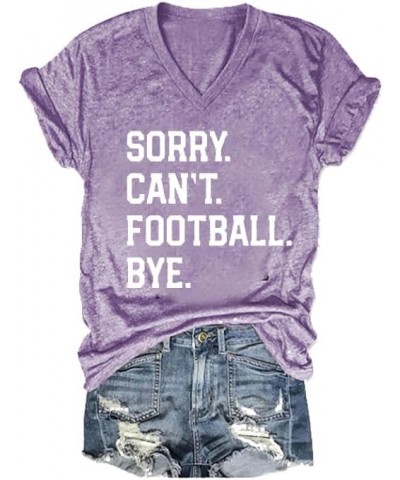 Sorry Can't Football Bye Shirt Game Day Tshirts Funny Football Lover Gift Casual V Neck Tee Purple $10.31 T-Shirts