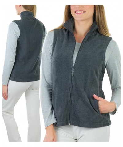 Women's Zip Up High Collar Polar Fleece Jacket Sleeveless Mock Neck Vest - Charcoal Grey $16.77 Jackets