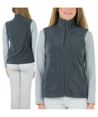 Women's Zip Up High Collar Polar Fleece Jacket Sleeveless Mock Neck Vest - Charcoal Grey $16.77 Jackets