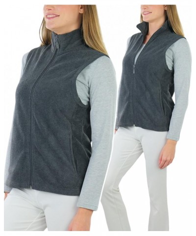 Women's Zip Up High Collar Polar Fleece Jacket Sleeveless Mock Neck Vest - Charcoal Grey $16.77 Jackets