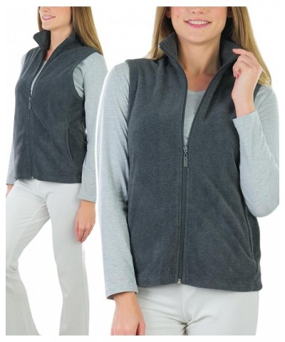 Women's Zip Up High Collar Polar Fleece Jacket Sleeveless Mock Neck Vest - Charcoal Grey $16.77 Jackets