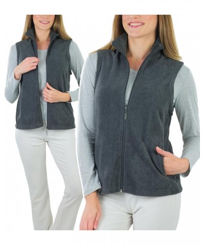 Women's Zip Up High Collar Polar Fleece Jacket Sleeveless Mock Neck Vest - Charcoal Grey $16.77 Jackets