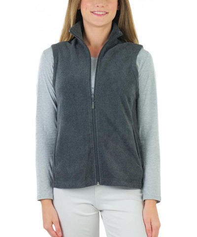 Women's Zip Up High Collar Polar Fleece Jacket Sleeveless Mock Neck Vest - Charcoal Grey $16.77 Jackets