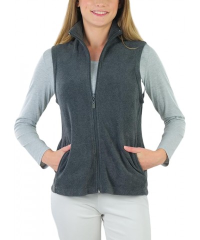 Women's Zip Up High Collar Polar Fleece Jacket Sleeveless Mock Neck Vest - Charcoal Grey $16.77 Jackets