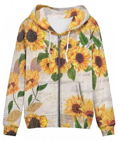 Women Zip Up Hoodies Casual Oversized Long Sleeve Jacket Loose Drawstring Sweatshirt with Pockets Sunflowers $16.37 Hoodies &...