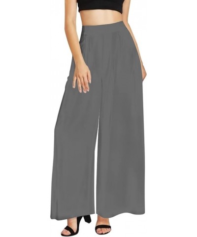 Women High Waist Wide Leg Long Palazzo Pants Casual Bottoms Stretch Elastic Trousers Size XS-6XL Grey $15.40 Pants