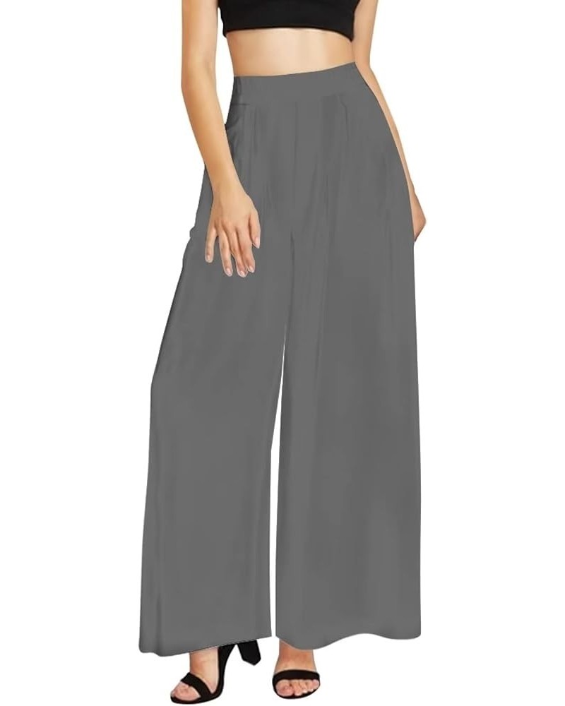 Women High Waist Wide Leg Long Palazzo Pants Casual Bottoms Stretch Elastic Trousers Size XS-6XL Grey $15.40 Pants