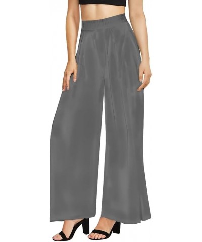 Women High Waist Wide Leg Long Palazzo Pants Casual Bottoms Stretch Elastic Trousers Size XS-6XL Grey $15.40 Pants