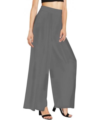 Women High Waist Wide Leg Long Palazzo Pants Casual Bottoms Stretch Elastic Trousers Size XS-6XL Grey $15.40 Pants