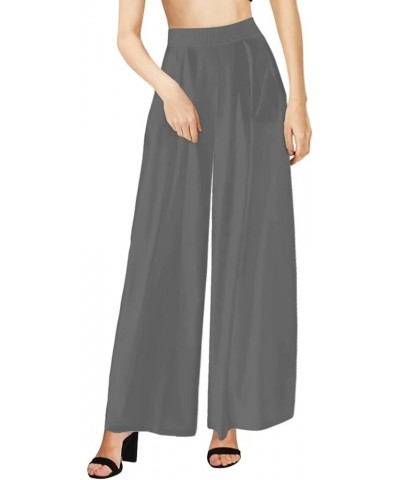 Women High Waist Wide Leg Long Palazzo Pants Casual Bottoms Stretch Elastic Trousers Size XS-6XL Grey $15.40 Pants