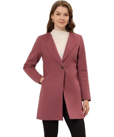 Women's Winter Overcoat Lapel Collar Single Breasted Outerwear Long Pea Coat Dusty Pink $25.60 Coats