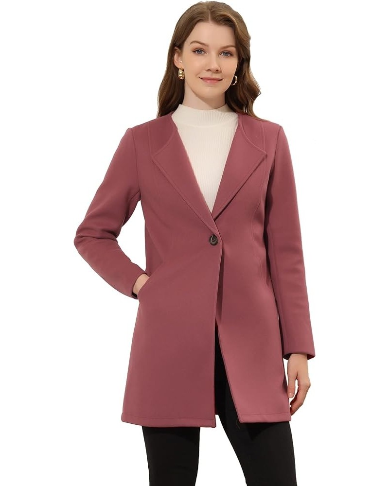 Women's Winter Overcoat Lapel Collar Single Breasted Outerwear Long Pea Coat Dusty Pink $25.60 Coats