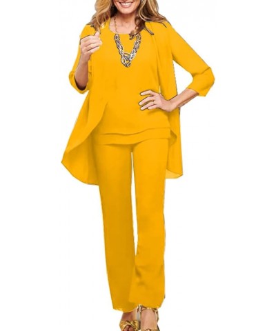 3Pcs Sets Mother of The Bride Dress Elegant Jumsuits Long Pantsuit for Women with Jacket NY022 Marigold $35.87 Suits