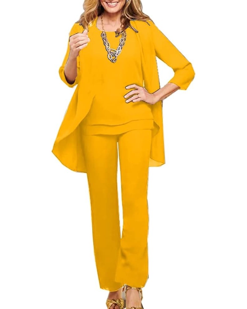 3Pcs Sets Mother of The Bride Dress Elegant Jumsuits Long Pantsuit for Women with Jacket NY022 Marigold $35.87 Suits