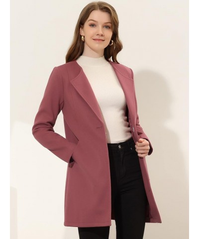 Women's Winter Overcoat Lapel Collar Single Breasted Outerwear Long Pea Coat Dusty Pink $25.60 Coats