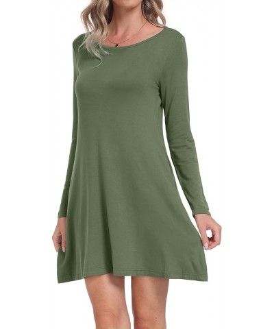 Women's Long Sleeve Pockets Casual Loose T-Shirt Dresses Army Green $17.67 Dresses