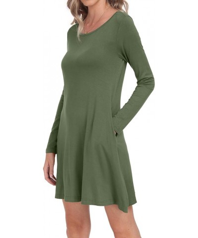 Women's Long Sleeve Pockets Casual Loose T-Shirt Dresses Army Green $17.67 Dresses