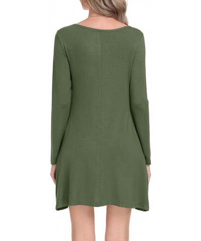 Women's Long Sleeve Pockets Casual Loose T-Shirt Dresses Army Green $17.67 Dresses