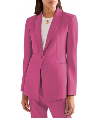 2 Pieces Business Women Suiting One Button Single-Breasted Elegant Outfits Dressy Professional Pantsuits for Ladies Fuchsia $...