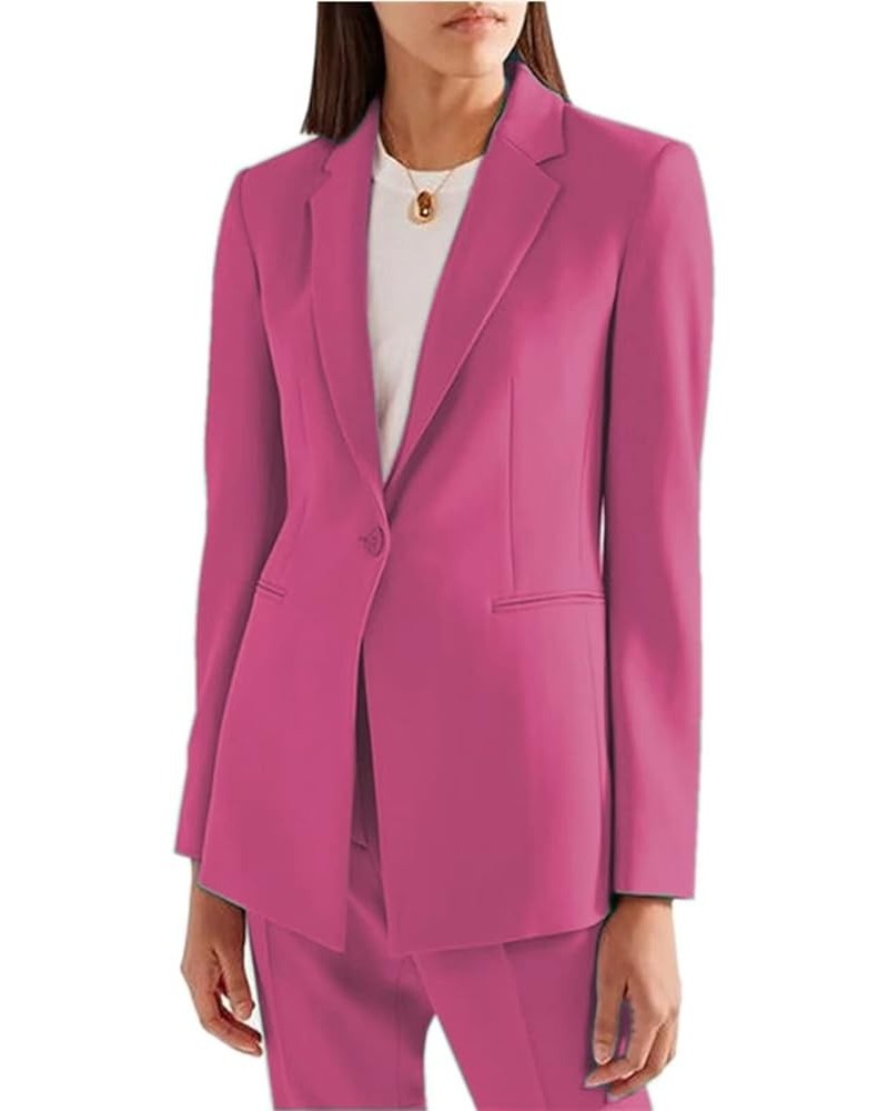 2 Pieces Business Women Suiting One Button Single-Breasted Elegant Outfits Dressy Professional Pantsuits for Ladies Fuchsia $...