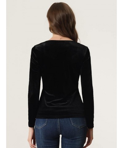 Velvet Tops for Women's Long Sleeves Sweetheart Neck Blouse Black $16.77 Blouses