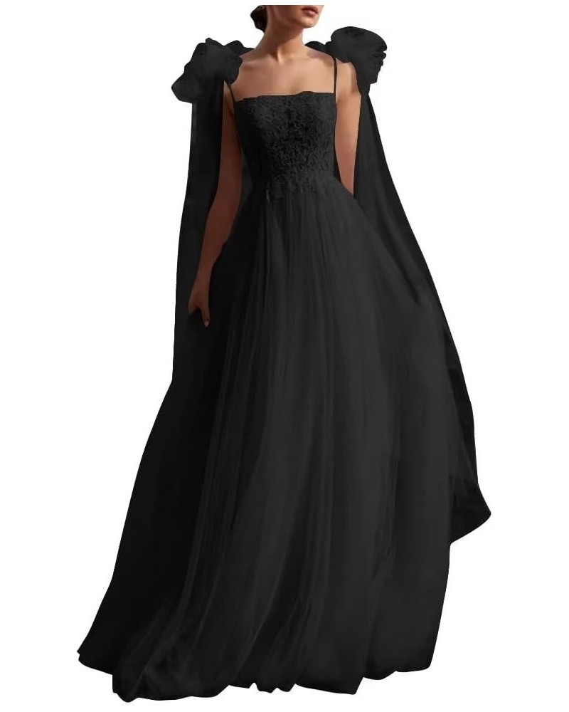 Long Sleeves Chiffon Wedding Dresses for Bride Off Shoulder Beach Wedding Bridal Gowns for Women Pure Black $52.99 Dresses