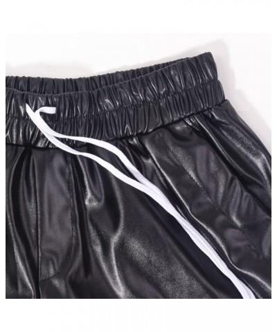 Women Leather Shorts Sexy Pocket Patchwork Side Slit Drawstring Hot Pants Black $11.75 Shorts