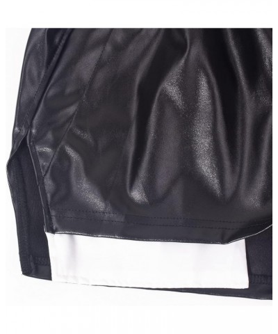 Women Leather Shorts Sexy Pocket Patchwork Side Slit Drawstring Hot Pants Black $11.75 Shorts