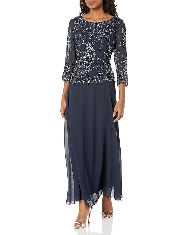 Women's Petite 3/4 Floral Beaded Gown Navy/Luster/Grey $63.98 Dresses