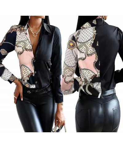 Blouses for Women Button Down Fashion Business Casual Long Sleeve Dressy Shirts Sexy Tops Floral Printed0344-2 $14.78 Blouses