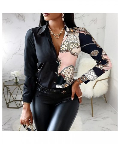 Blouses for Women Button Down Fashion Business Casual Long Sleeve Dressy Shirts Sexy Tops Floral Printed0344-2 $14.78 Blouses