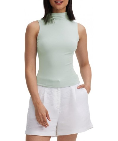 Women Sleeveless/Long Sleeve Mock Turtleneck Tank Tops Slim Fit Stretchy Layer Tee Shirts 50128 Cropped Sage Green $11.99 Tanks