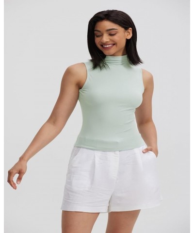 Women Sleeveless/Long Sleeve Mock Turtleneck Tank Tops Slim Fit Stretchy Layer Tee Shirts 50128 Cropped Sage Green $11.99 Tanks