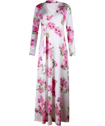 Women 3/4 Long Sleeve Wrap V Neck Floral Printed Long Maxi Dress Plus Size White $17.15 Dresses